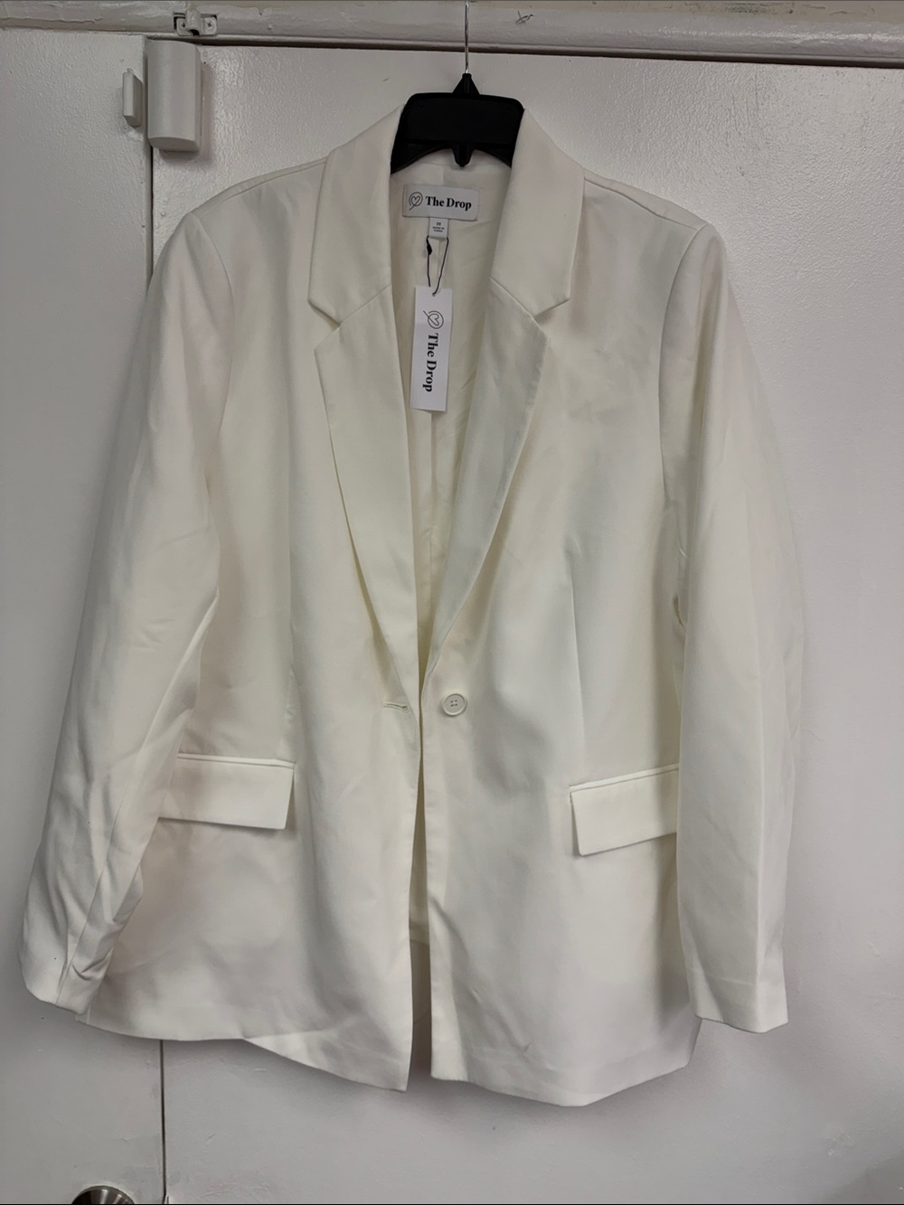 The Drop Women's White Single-Button Blazer Blake Long Blazer 2X new little stai